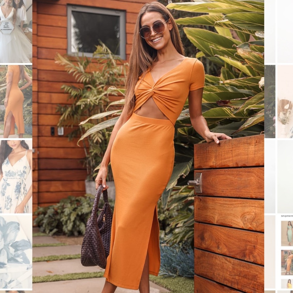 Lulu’s Orange Twist Front Cutout Midi Dress
